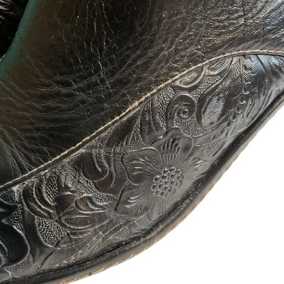 Sofft Mules Shoes 7M Black Leather Floral Embossed Heels Slip On Bicycle Toe - Picture 3 of 16